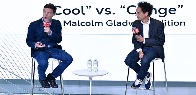NEW YORK, NEW YORK - SEPTEMBER 13: Conal Byrne and Malcolm Gladwell speak as iHeartMedia And Malcolm Gladwell Unveil A Study On The New American Consumer During AudioCon2023 on September 13, 2023 in New York City. (Photo by Eugene Gologursky/Getty Images for iHeartMedia)