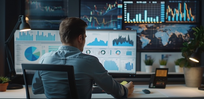 Financial Expert Reviews Market Projections and Investment Strategies on Computer